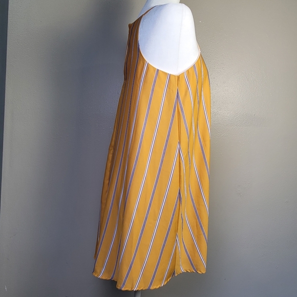 Lulus Sweet Little Lines Golden Yellow Stripe Shift Dress Med - Picture 3 of 12